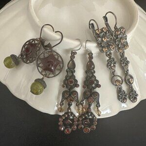 Fashion Boutique Rhinestone Dangle Earrings Lot of 3 Pairs Preowned